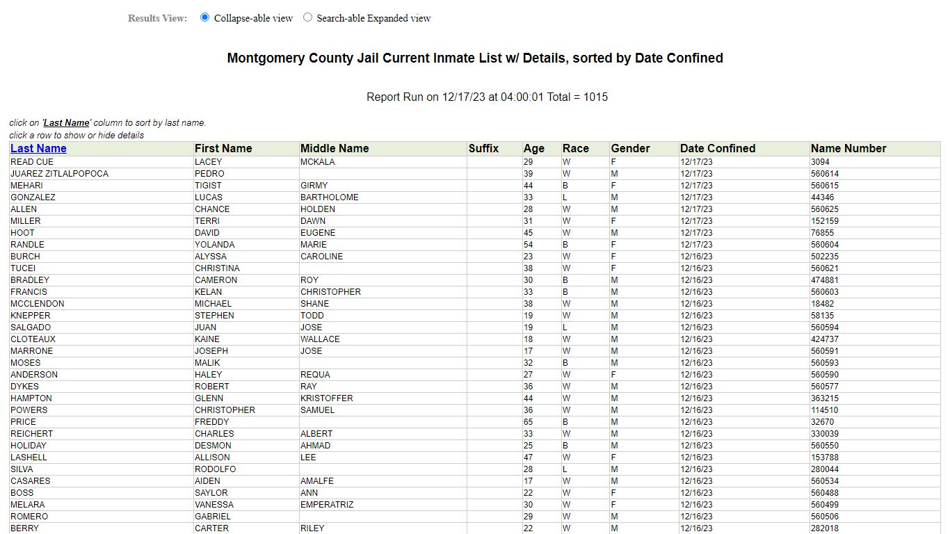Jail Roster - Montgomery County, Texas
